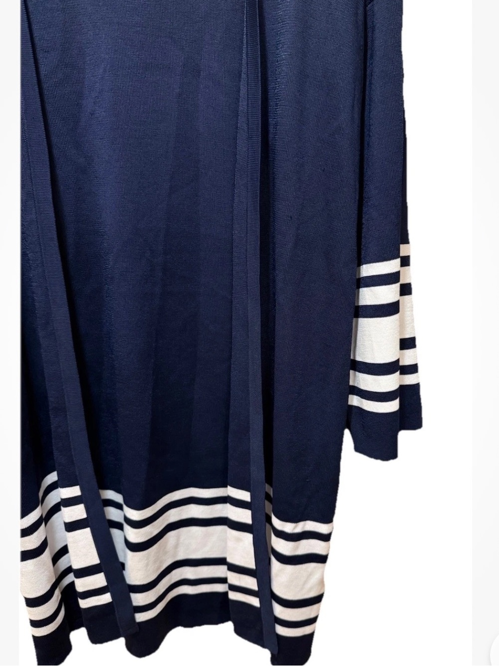 Lauren Ralph Lauren Open Cardigan Long SM Navy White Stripe Solid NWT MSRP $225 - Picture 5 of 15